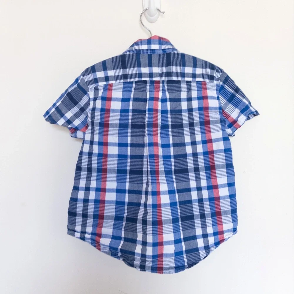 Ralph Lauren Plaid Button Down Shirt Blue White Red Short Sleeve Toddler 2T